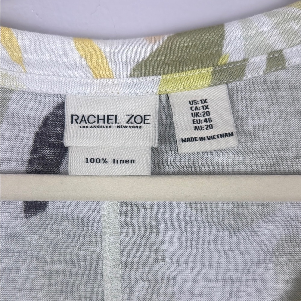 Rachel Zoe 100% Linen Floral Yellow and Cream Graphic Blouse Size 1X - Picture 3 of 9